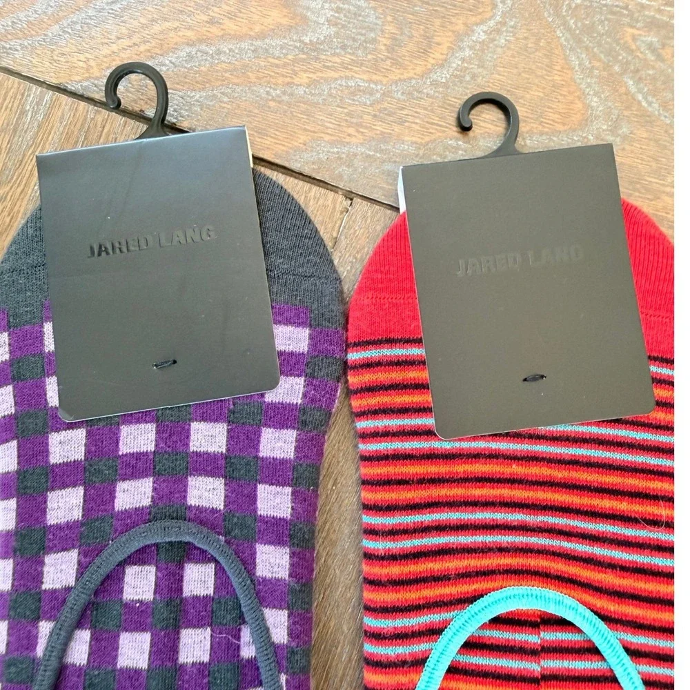 Jared Lang No Show Socks Mens Multicolor Gingham Striped 2‎ Pair Pack OS